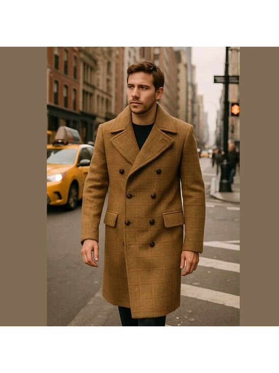 Herman Phillips Other - VTG HERMAN PHILLIPS WOOL TAN PLAID ECLECTIC GRANDPA DBL BREASTED TRENCH COAT 40